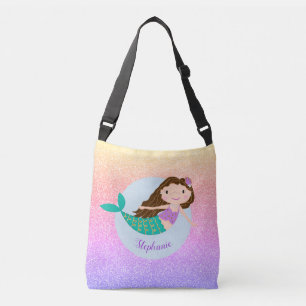 Cute Mermaid Rainbow Glitter Personalised Crossbody Bag