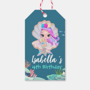 Cute Mermaid Rainbow pearl crown Birthday party Gift Tags