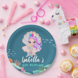 Cute Mermaid Rainbow pearl crown Birthday party Paper Plate
