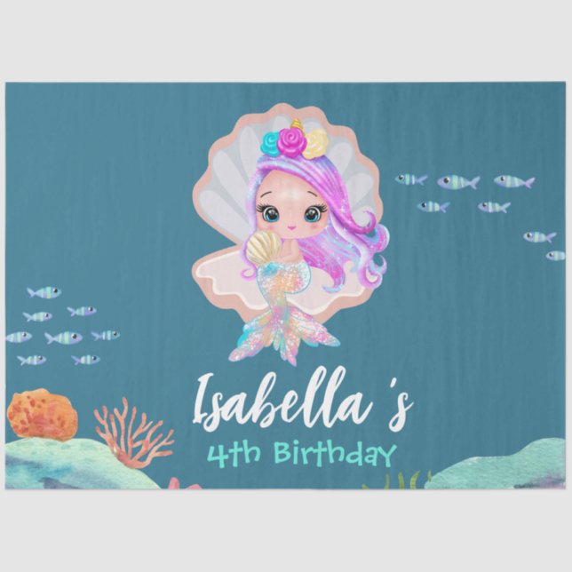 Cute Mermaid Rainbow pearl crown Birthday party Tissue Paper (Front)