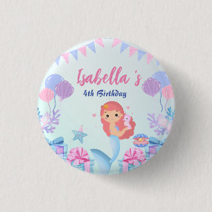 Cute Mermaid Rainbow Watercolor Birthday party  3 Cm Round Badge