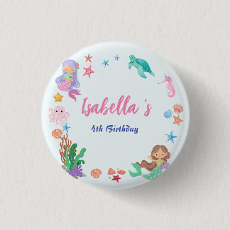 Cute Mermaid Rainbow Watercolor Birthday party 3 Cm Round Badge
