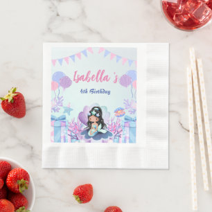Cute Mermaid Rainbow Watercolor Birthday party Napkin