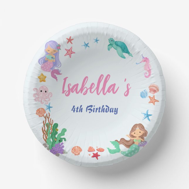 Cute Mermaid Rainbow Watercolor Birthday party  Paper Plate (Front)