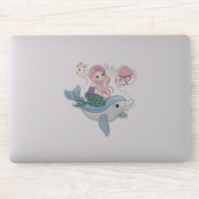 Cute Mermaid Riding a Dolphin Under the Sea (Computer)