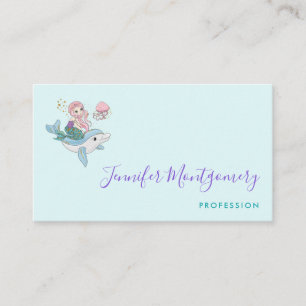 Cute Mermaid Riding a Dolphin Under the Sea Business Card