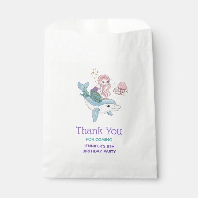 Cute Mermaid Riding a Dolphin Under the Sea Event Favour Bags (Front)