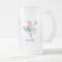 Cute Mermaid Riding a Dolphin Under the Sea