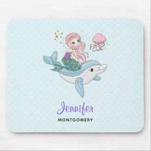 Cute Mermaid Riding a Dolphin Under the Sea Mouse Mat