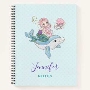 Cute Mermaid Riding a Dolphin Under the Sea Notebook