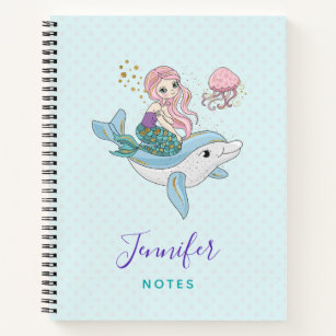 Cute Mermaid Riding a Dolphin Under the Sea Notebook