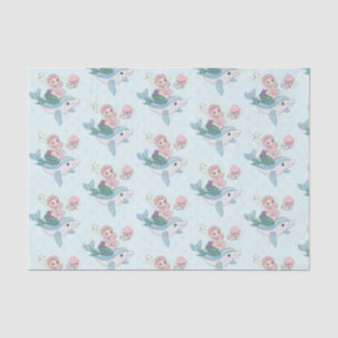 Cute Mermaid Riding a Dolphin Under the Sea Tissue Paper