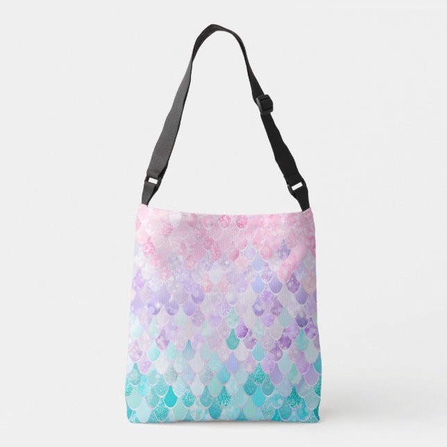 Cute Mermaid Scales Crossbody Bag, Pink, Purple Crossbody Bag (Back)