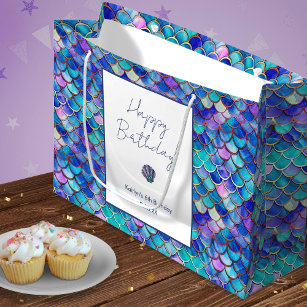Cute Mermaid Scales Pattern Little Girls Birthday Large Gift Bag