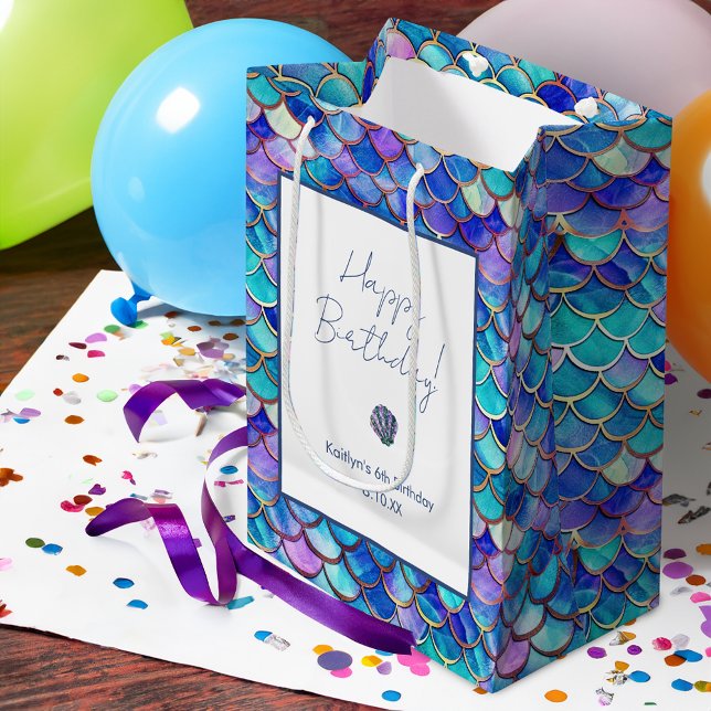 Cute Mermaid Scales Pattern Little Girls Birthday Medium Gift Bag (Creator Uploaded)