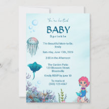 Cute Mermaid & Sea King Baby Sprinkle Invitation
