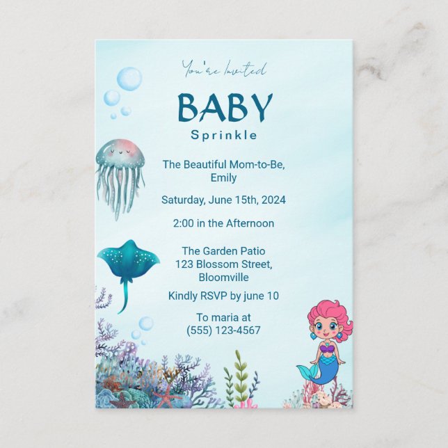 Cute Mermaid & Sea King Baby Sprinkle Invitation (Front)
