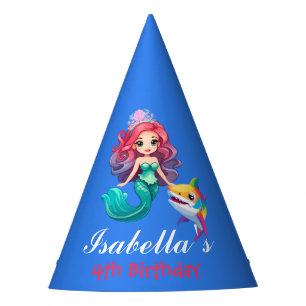 Cute mermaid shark fish rainbow Birthday Kids Party Hat