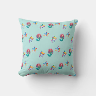 Cute Mermaid shark rainbow colourful birthday part Cushion