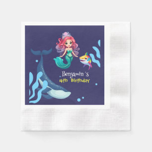 Cute Mermaid shark Whale rainbow colorful birthday Napkin