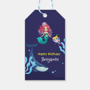 Cute Mermaid shark Whale rainbow colourful birthda Gift Tags