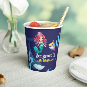 Cute Mermaid shark Whale rainbow colourful birthda Paper Cups