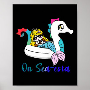 Cute Mermaid Summer Sea-esta Funny Beach Vacation Poster