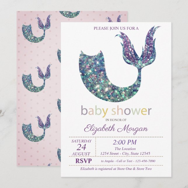Cute Mermaid Tail Baby Shower  Invitation (Front/Back)