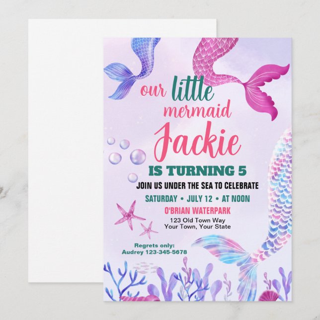 Cute Mermaid Tail Birthday Party Invitation (Front/Back)