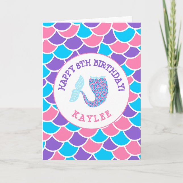Cute Mermaid Tail Girls Happy Birthday Card (Front)