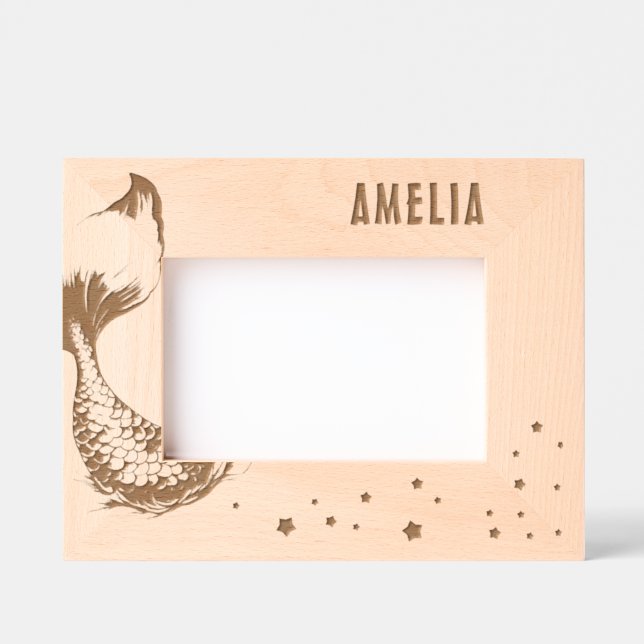 Cute Mermaid Tail Stars Girl Photo Etched Frames (Front)