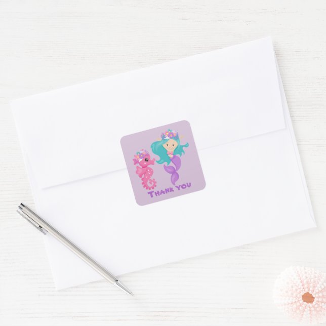 cute mermaid thank you Square Sticker (Envelope)