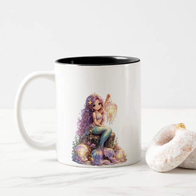 Cute mermaid  Two-Tone coffee mug (With Donut)