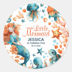 Cute Mermaid Under The Sea Baby Girl Birthday Classic Round Sticker