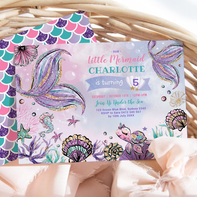 Cute Mermaid Under the Sea Birthday Party Invitation (Creator Uploaded)