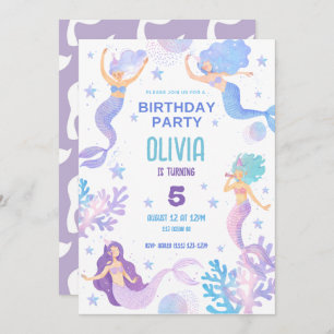 Cute Mermaid Under the Sea Birthday Party Invitation