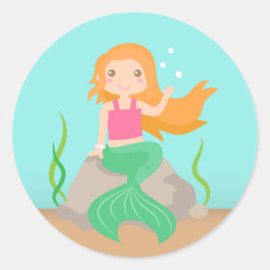 Cute Mermaid under the sea, for Girls Classic Round Sticker