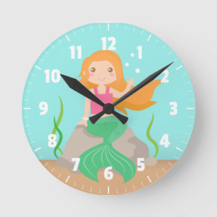 Cute Mermaid under the sea, for Girls Round Clock