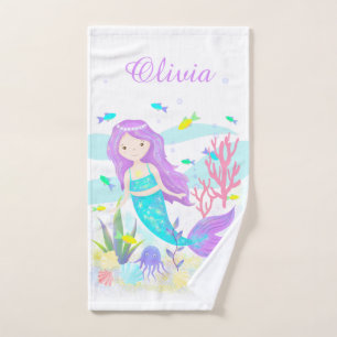 Cute Mermaid Under the Sea Neon Bath Towel Set