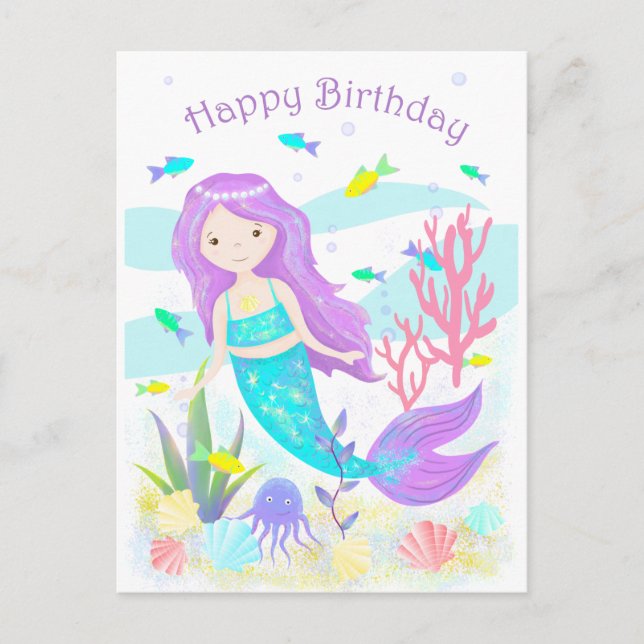Cute Mermaid Under the Sea Neon Postcard (Front)
