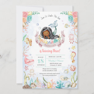 Cute Mermaid Under The Sea Pool Party Birthday Invitation
