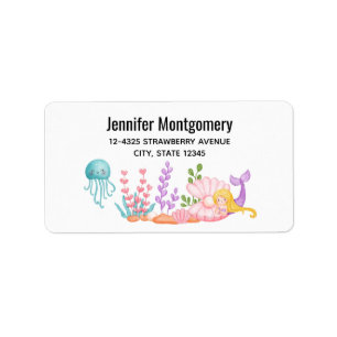 Cute Mermaid Under the Sea Watercolor Label