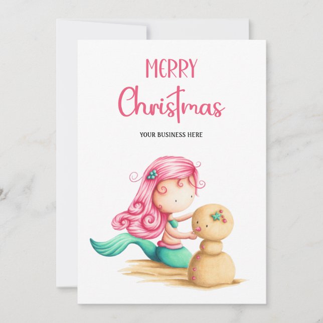 Cute Mermaid Vacation Business Christmas Holiday Card (Front)