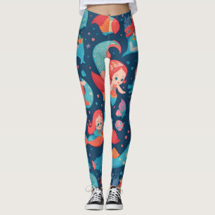 Cute Mermaid Watercolor Colourful Pattern Leggings