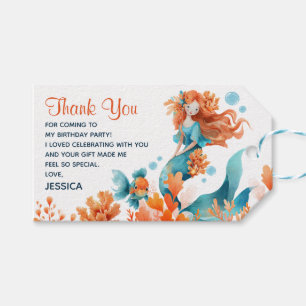 Cute Mermaid Watercolor Kids' Birthday Thank You Gift Tags
