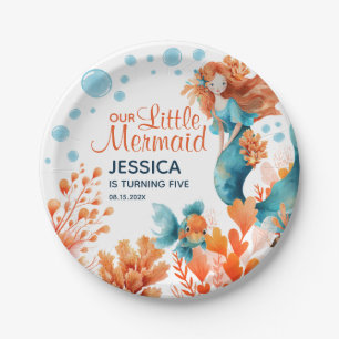 Cute Mermaid Watercolor Ocean Girl Kids' Birthday Paper Plate