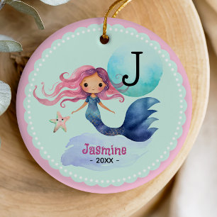 Cute mermaid whimsical christmas keepsake present  ceramic tree decoration