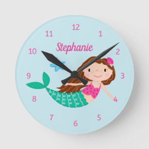 Cute Mermaid Whimsical Personalised Round Clock
