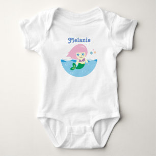 Cute Mermaid with Pink Hair Personalised Baby Bodysuit