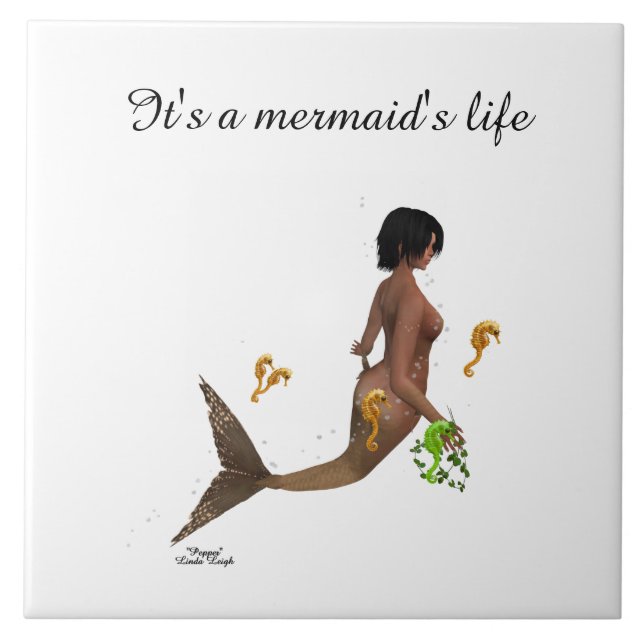 Cute Mermaid With Seahorses Ceramic Tile (Front)